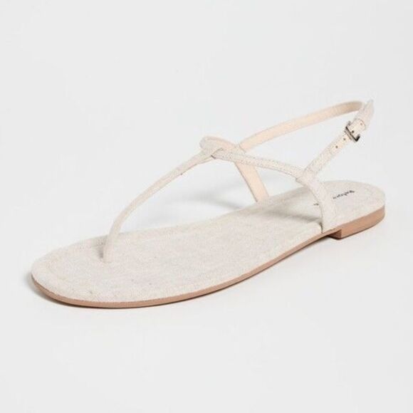 Reformation Cream Linen Thea T-Strap Women's Sandals - Picture 10 of 10